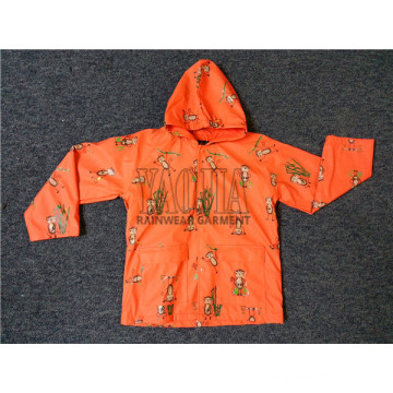 Orange Color PVC Waterproof Rain Jacket with Hood for Kids